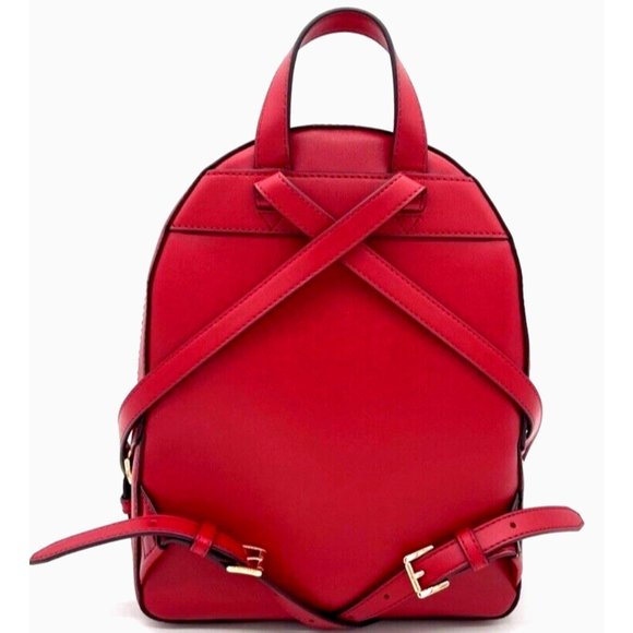 New Michael Kors Jaycee Medium Zip Pocket Backpack Leather Bright Red - Picture 3 of 3